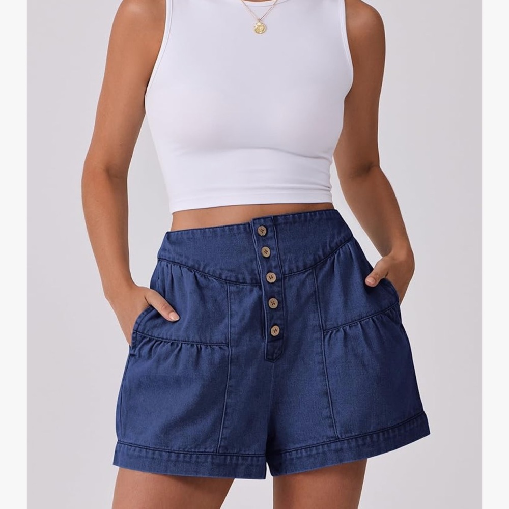 Women's Blue Denim Shorts - Picture 2 of 4